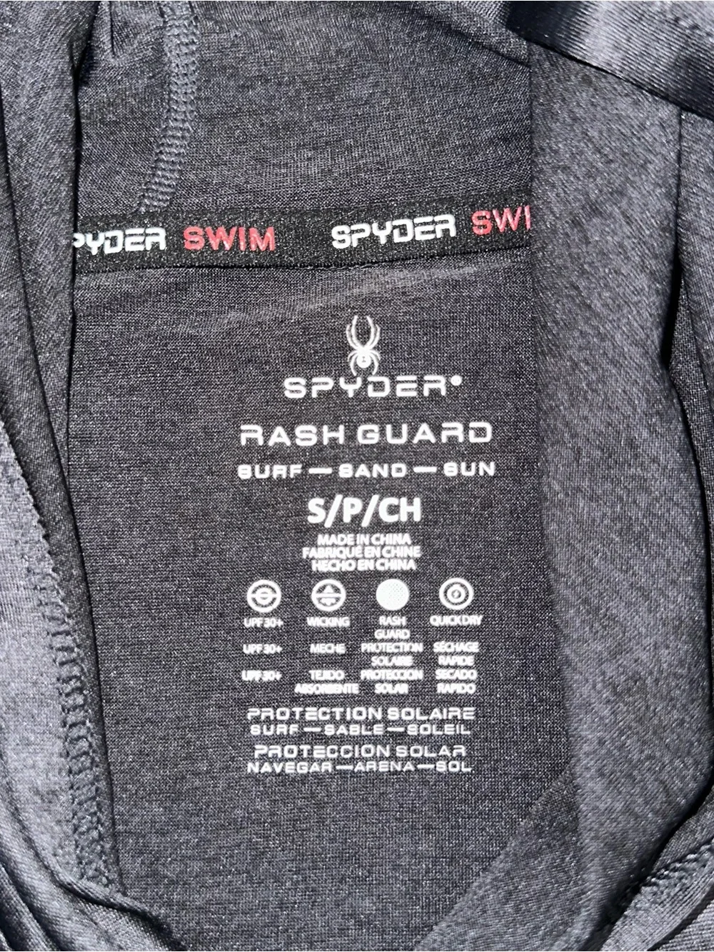 Spyder Swim Rash Guard Hoodie UPF 30+ Performance Sun Shirt Black Small - Picture 3 of 8